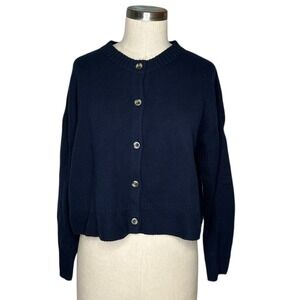 MADEWELL Navy Blue Crewneck Button Front Cardigan Sweater Women's Size Medium